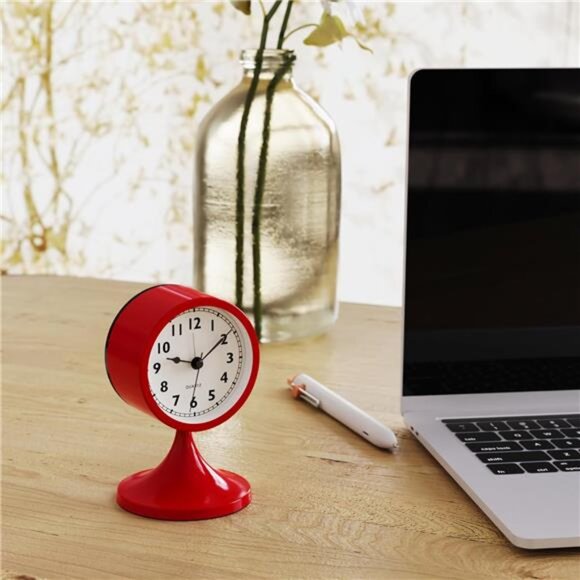 Cute Red Analog Alarm Clock – Small Retro Battery-Powered Table Clock - Picture 5 of 8